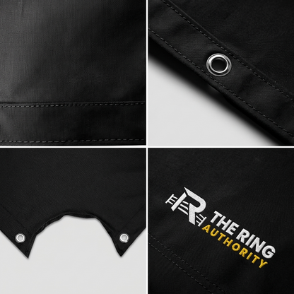 Black fabric with grommets and 'The Ring Authority' logo